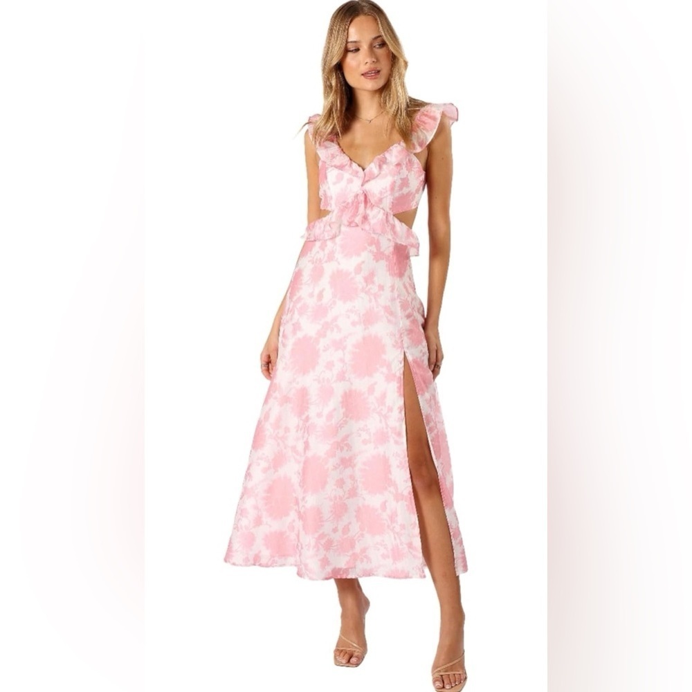 Women's Rori Ruffle Maxi Dress Chic Pink Floral Midi Dress - Picture 2 of 5